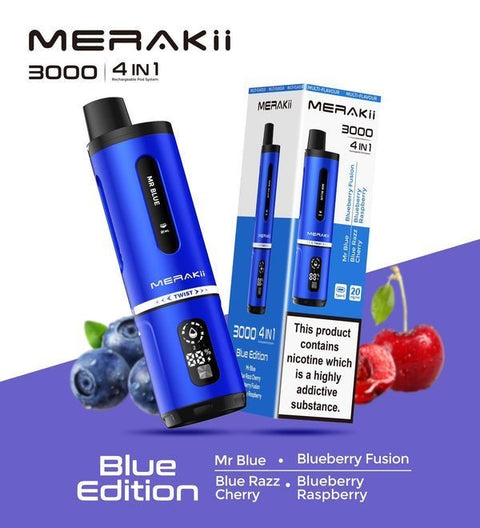 Buy Bulk Wholesale Merakii 3000 Disposable Vape 4 in 1 Edition - Box of 5 - vapesourceuk