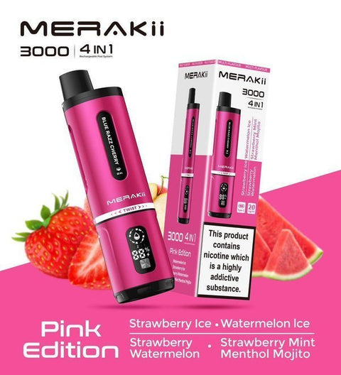 Buy Bulk Wholesale Merakii 3000 Disposable Vape 4 in 1 Edition - Box of 5 - vapesourceuk