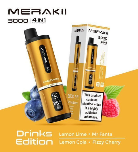 Buy Bulk Wholesale Merakii 3000 Disposable Vape 4 in 1 Edition - Box of 5 - vapesourceuk