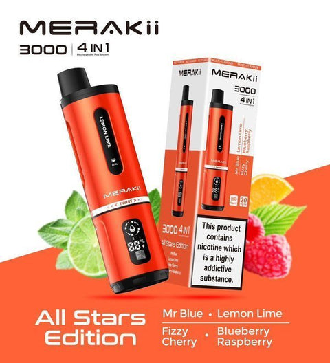 Buy Bulk Wholesale Merakii 3000 Disposable Vape 4 in 1 Edition - Box of 5 - vapesourceuk