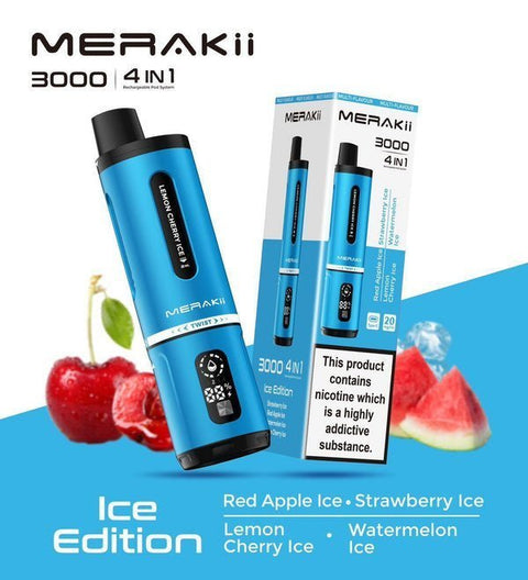 Buy Bulk Wholesale Merakii 3000 Disposable Vape 4 in 1 Edition - Box of 5 - vapesourceuk