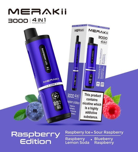 Buy Bulk Wholesale Merakii 3000 Disposable Vape 4 in 1 Edition - Box of 5 - vapesourceuk