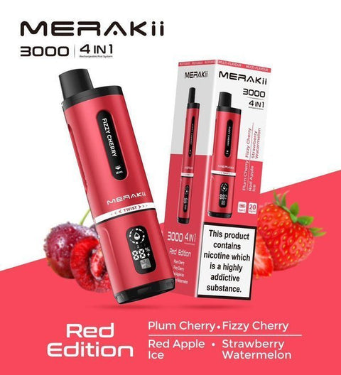 Buy Bulk Wholesale Merakii 3000 Disposable Vape 4 in 1 Edition - Box of 5 - vapesourceuk